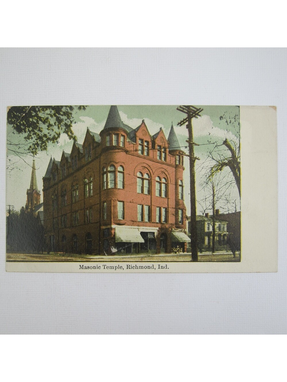 Antique Richmond Indiana Postcard Masonic Temple Building UNPOSTED